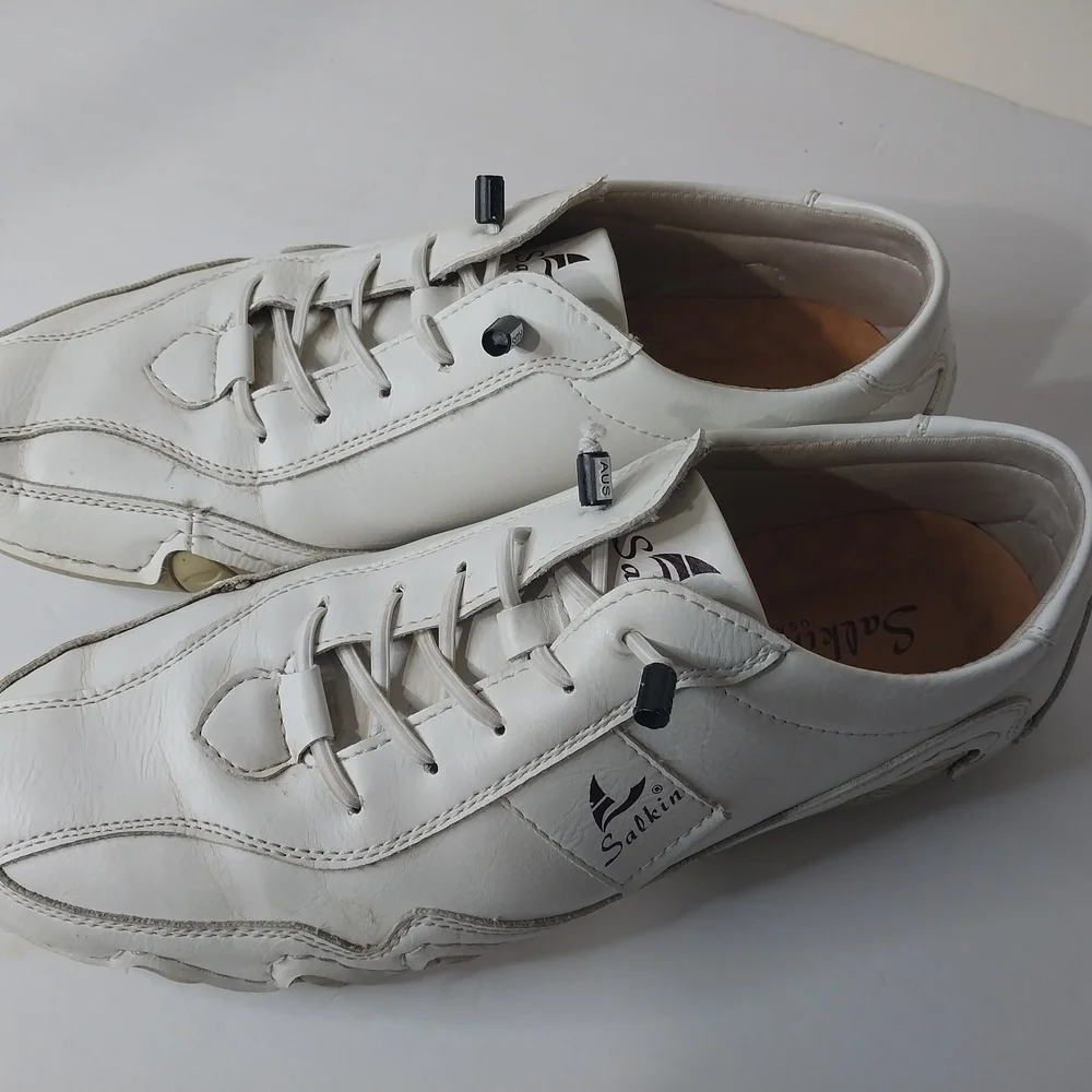 Salkin Handmade White Leather Men's Sneakers Size 40